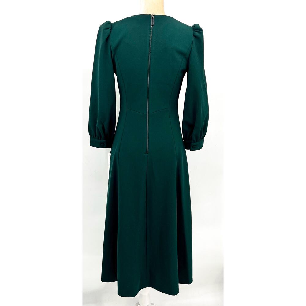 CALVIN KLEIN Scuba Crepe Midi Dress Size 4 Malachite Green 3/4 Puff Sleeve NWT - Picture 7 of 12